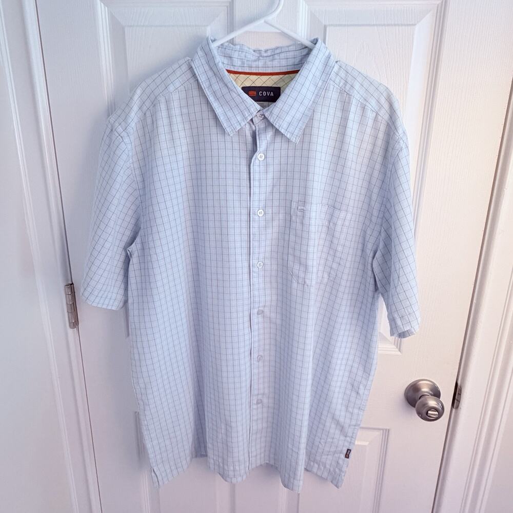 Cova Mens Blue Plaid Surf Button-Up Short Sleeve Pocket Shirt Size XL